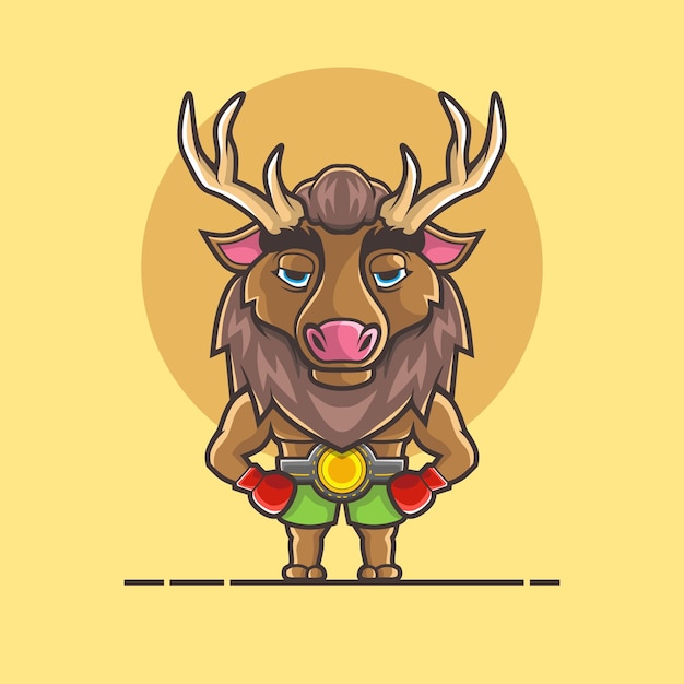 Cute boxing elk deer character illustration