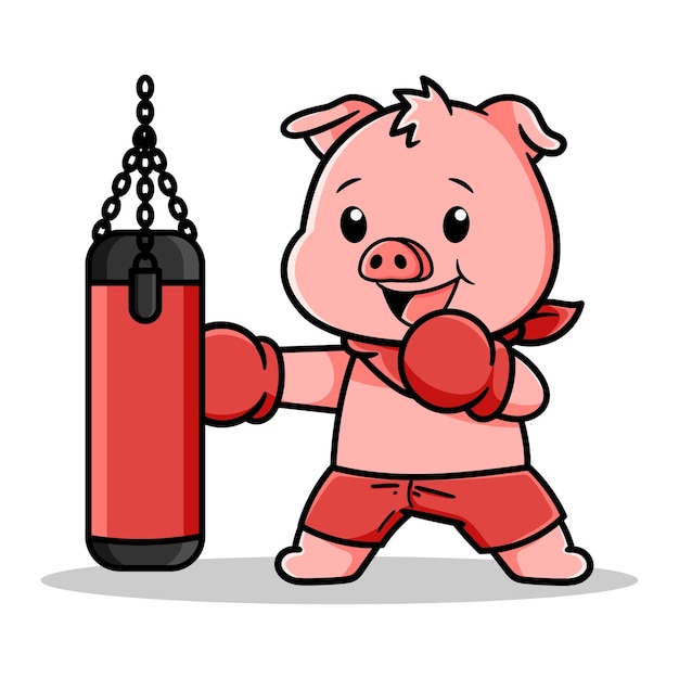 Cute boxing pig design with punching bag