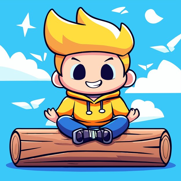 Vector cute boy adventure hand drawn flat stylish mascot cartoon character