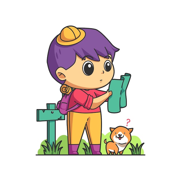 Vector cute boy adventure with dog illustration