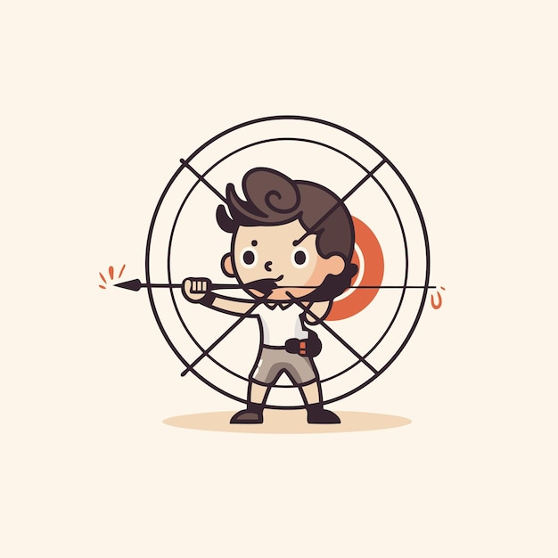 Cute boy aiming with a bow and arrow Vector illustration