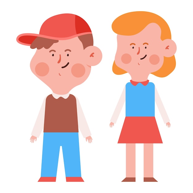 かわいい男の子と女の子のベクトルの白い背景で隔離の漫画のキャラクター
