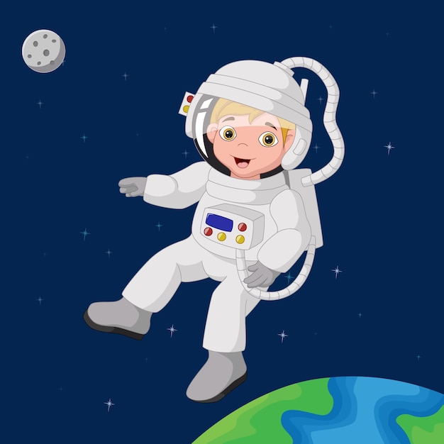 Cartone animato carino ragazzo astronauta nello spazio