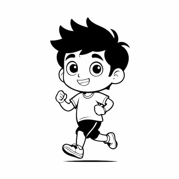 Vector cute boy black and white illustration doodle style