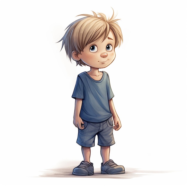 Vector cute boy in a blue shirt and with blue eyes cartoon character