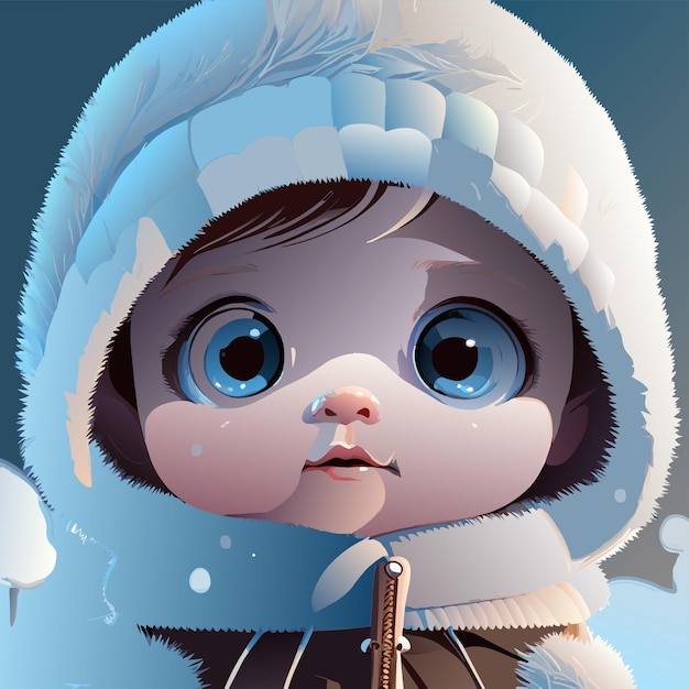 Вектор Милый мальчик - персонаж мультфильма в зимнем наряде, нарисованный вручную плоской стильной наклейкой мультфильма