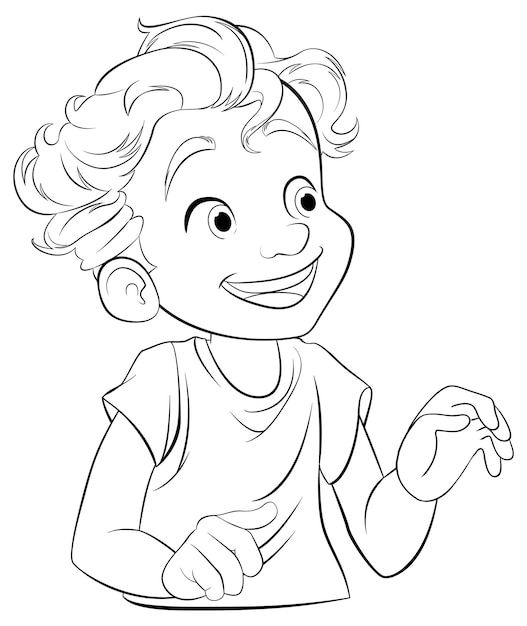 Cute boy cartoon character outline illustration