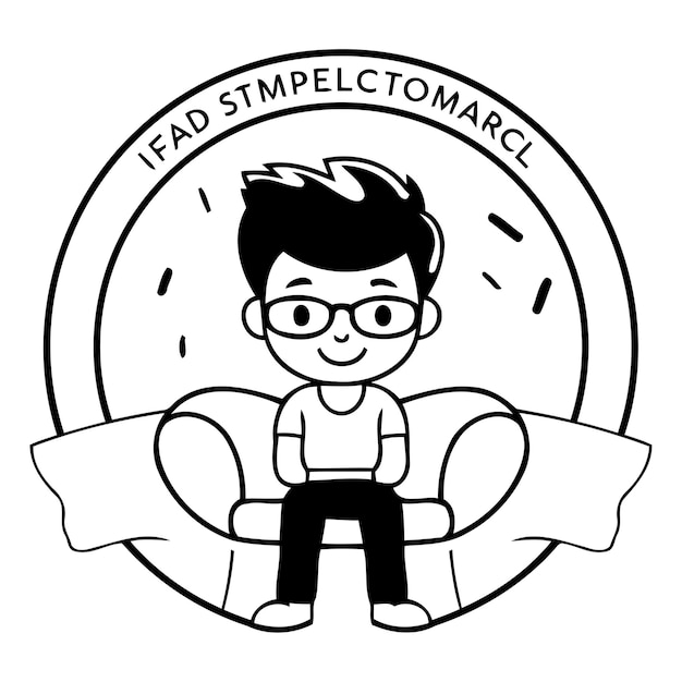 Cute boy cartoon character sitting in a chair vector illustration