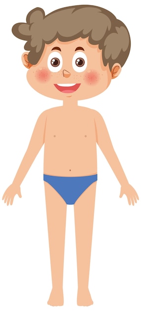 Vector cute boy cartoon character in swimming suit