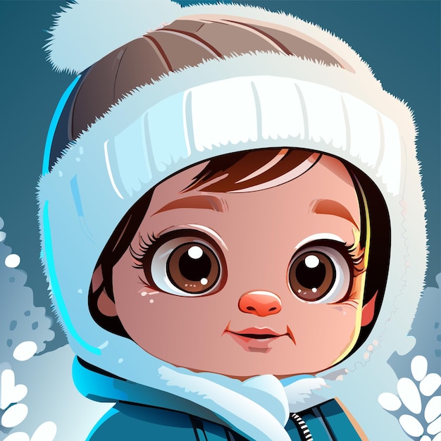 Cute boy cartoon character in a winter outfit hand drawn flat stylish cartoon sticker