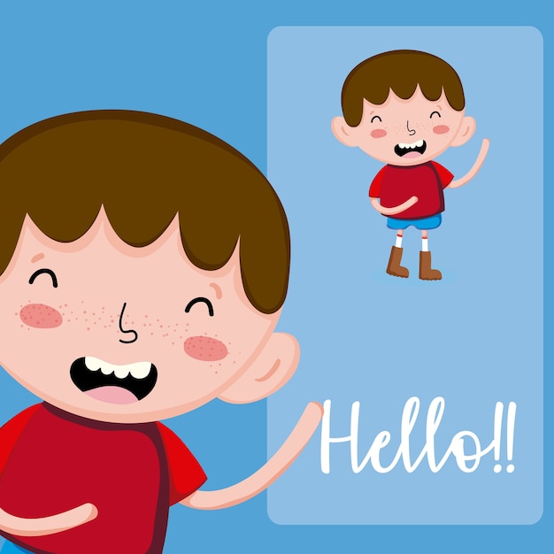 Cute boy cartoon hello card 