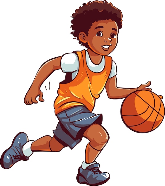 Cute Boy Cartoon Playing Basketball