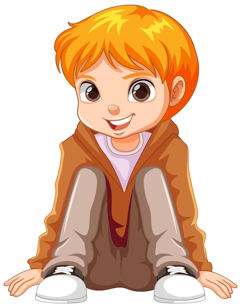 Vector cute boy cartoon sitting on the ground floor