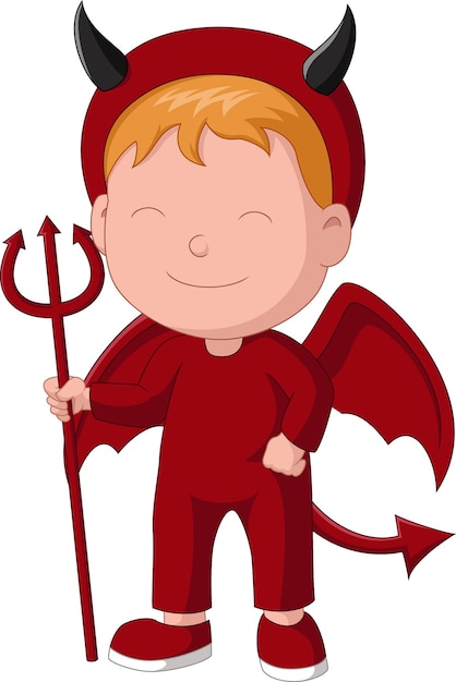 Cute boy cartoon wearing halloween devil costume