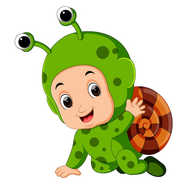 cute boy cartoon wearing snail costume