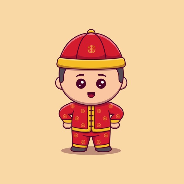 cute boy celebrate chinese new year standing with hand on waist