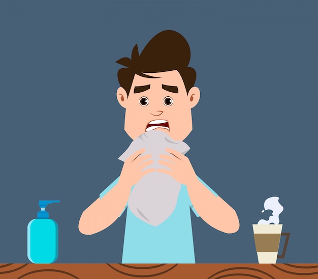 Cute boy coughing. coronavirus symptom concept