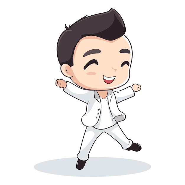 Vector cute boy dancing kung fu cartoon character vector illustration graphic design