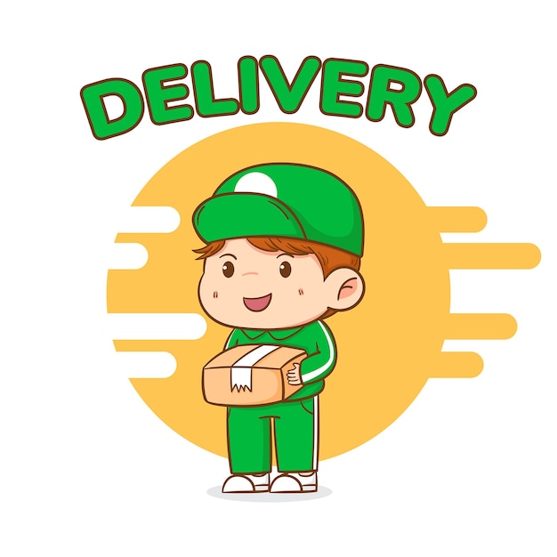 Cute Boy Delivery holding box Vector Illustration