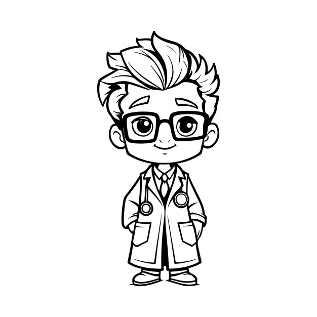 Vector cute boy in doctors uniform coloring page illustration generative ai