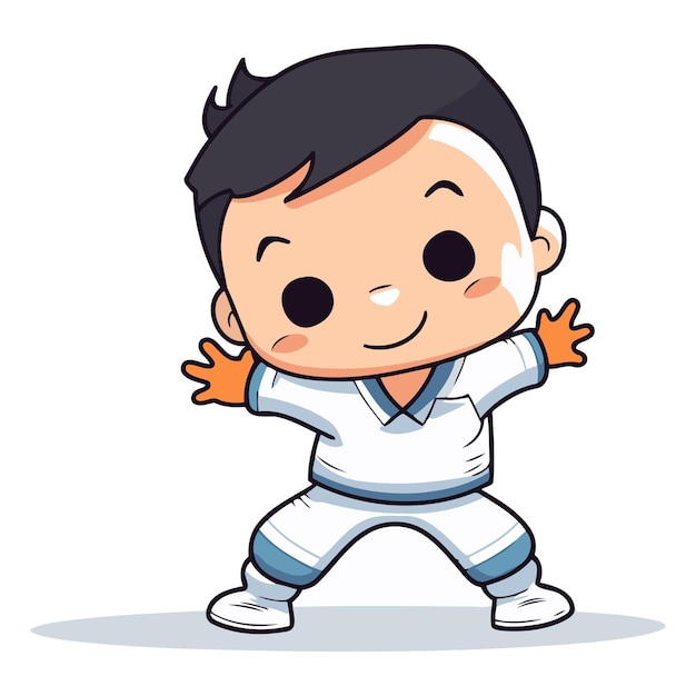 Vector cute boy doing martial arts vector cartoon character design illustration