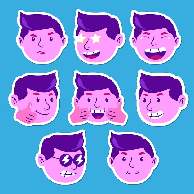 Vector cute boy emoji sticker retro style