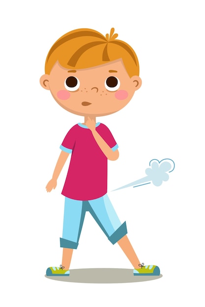 Vector cute boy farted spoiled the air vector illustration isolated on a white