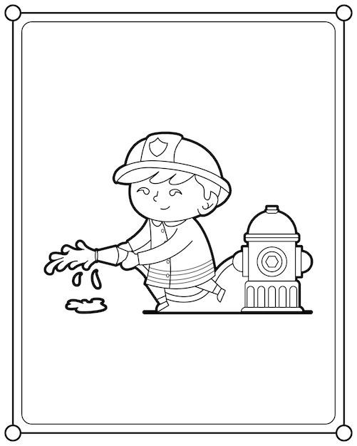 Vector cute boy firefighter suitable for children's coloring page vector illustration