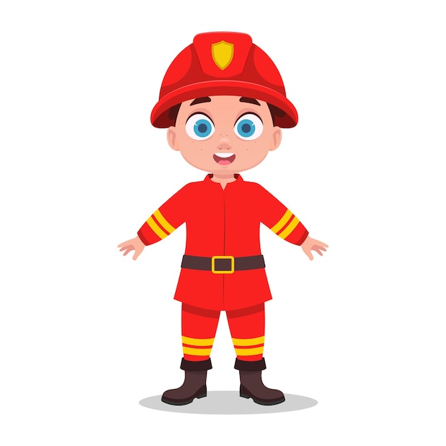 Cute boy in fireman uniform