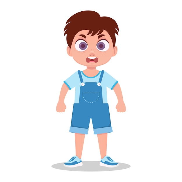 Cute boy gets angry, vector illustration