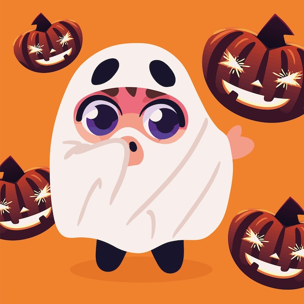 Vector cute boy in ghost costume