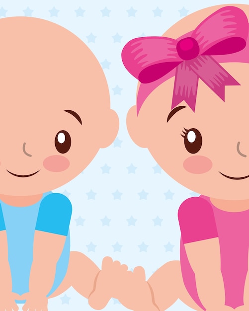 Vector cute boy and gir baby characters vector illustration
