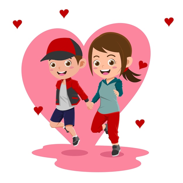 Vector cute boy and girl celebrating valentines day, background in separate layers for easy editing