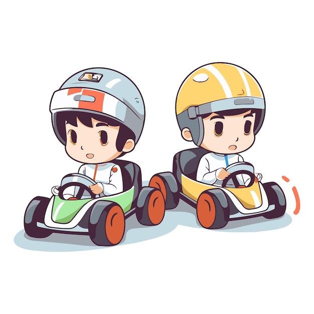 Vector cute boy and girl driving kart race