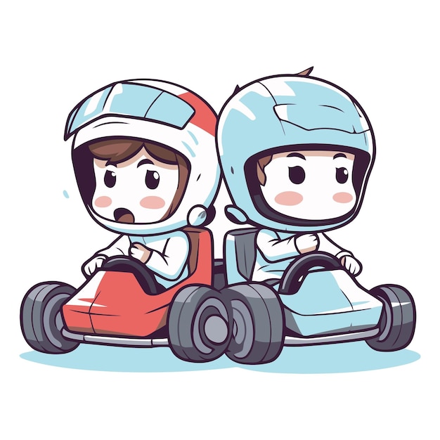 Cute boy and girl driving a kart