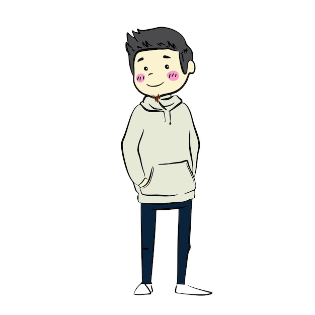 Vector cute boy girl in grey hoodie