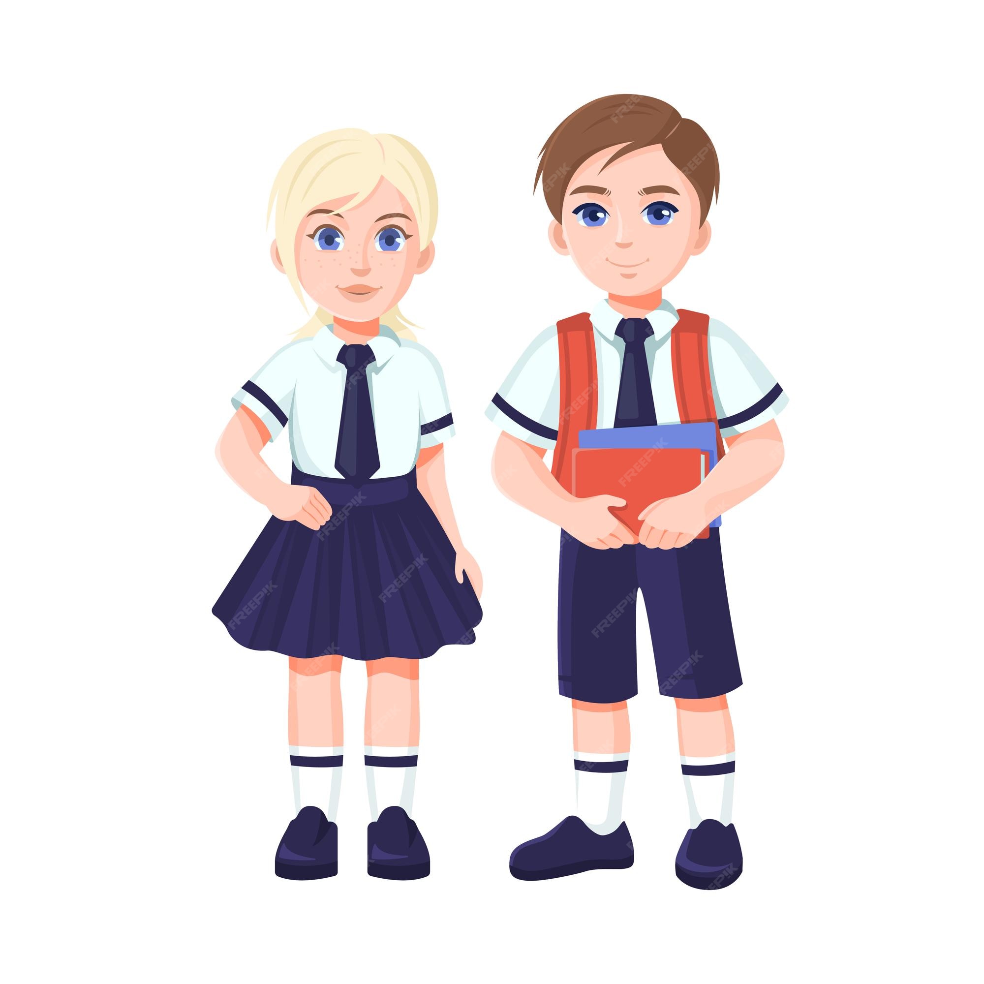Premium Vector | Cute boy and girl in school uniform isolated on a white background Premium Vector | Cute boy and girl in school uniform isolated on a white background