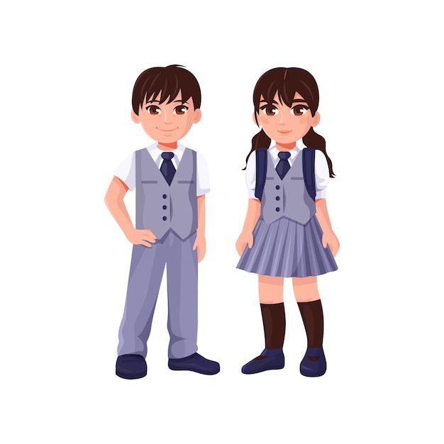 Cute boy and girl in school uniform