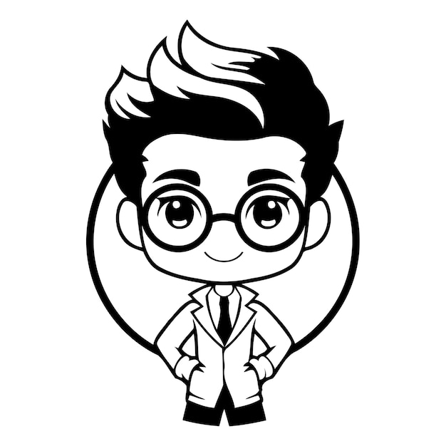 Cute boy in glasses and a white coat Vector illustration