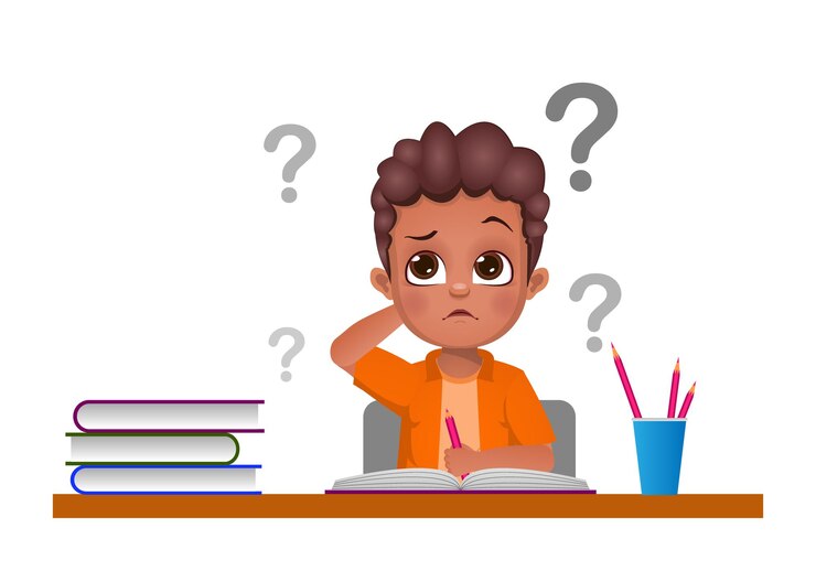 Vector the cute boy got doubt while studying 