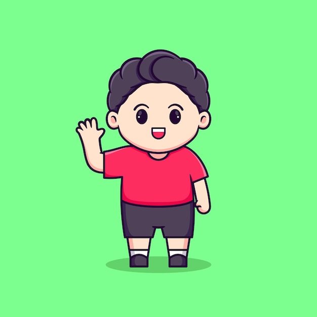 Cute boy greeting kawaii vector cartoon character