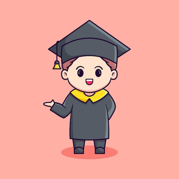 Vector cute boy happy graduation with cap and gown cute kawaii chibi cartoon