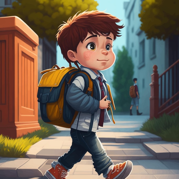 Vector cute boy on his way to school