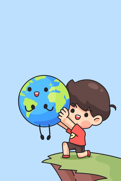 Cute boy hold the earth