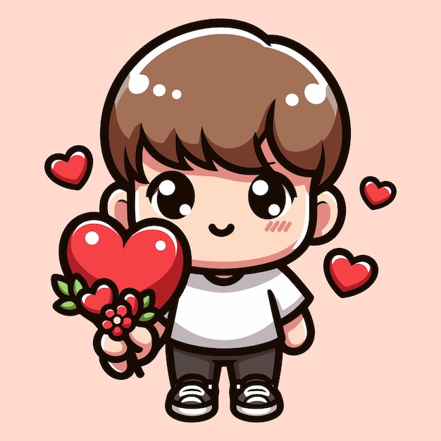 Cute boy hold a love with happy valentines day greetings