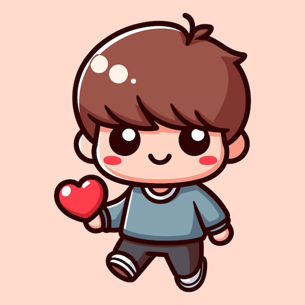 Cute boy hold a love with happy valentines day greetings