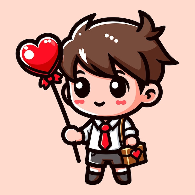 Cute boy hold a love with happy valentines day greetings