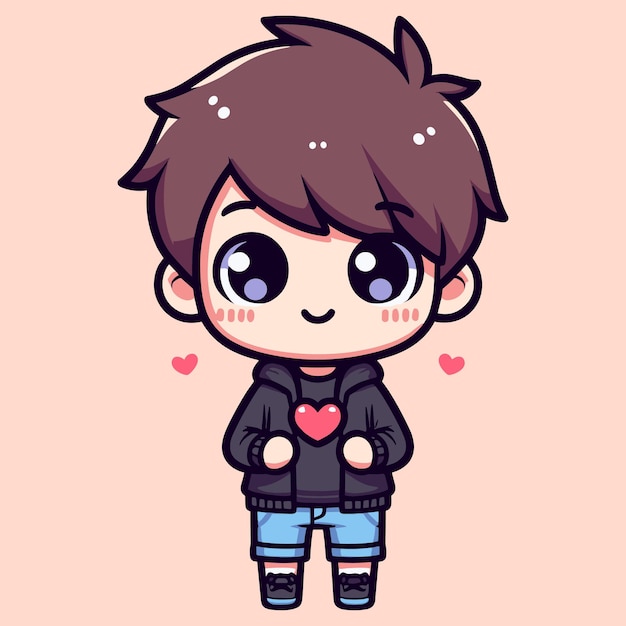 Vector cute boy hold a love with happy valentines day greetings