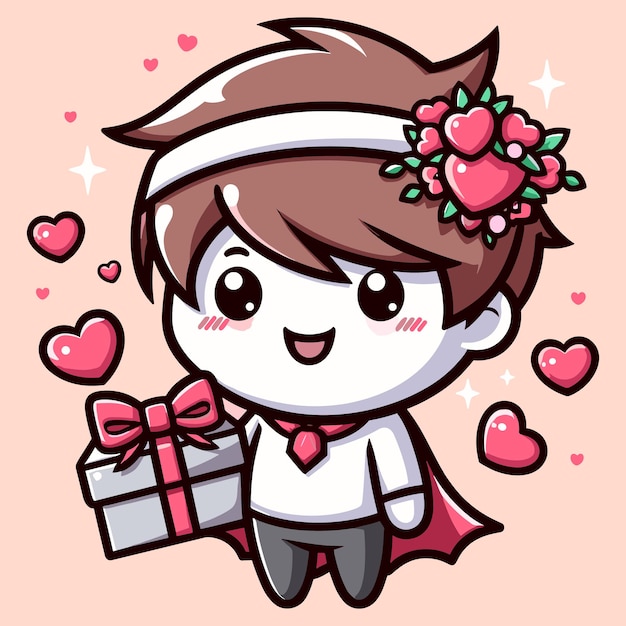 Cute boy hold a love with happy valentines day greetings