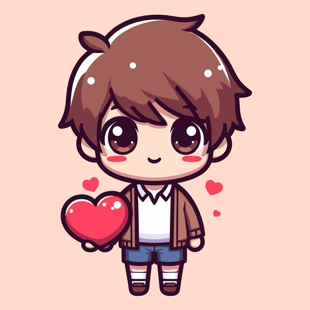 Cute boy hold a love with happy valentines day greetings